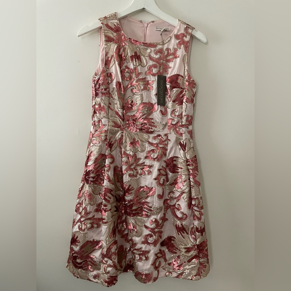 New York & Company Eva Mendes Pink and Gold Sequin Gown